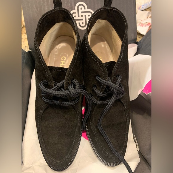 CHANEL Suede CC Lace Up Ankle Boots 36.5 Black - Picture 3 of 13